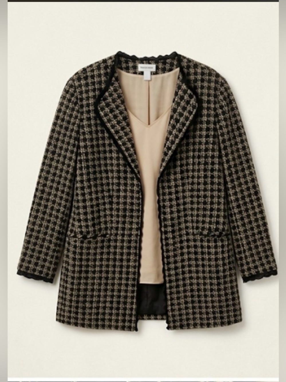 Oversized houndstooth blazer + sheer scalloped edging